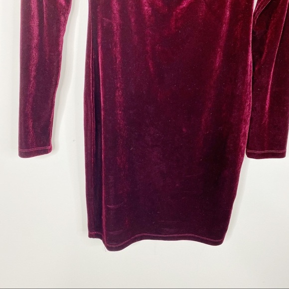 Bardot Merlot Red Velvet Off Shoulder Mini Dress - Picture 3 of 8